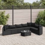 Set mobilier de grădină cu perne, 8 piese, negru, poliratan GartenMobel Dekor