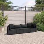 Set mobilier de grădină cu perne, 4 piese, negru, poliratan GartenMobel Dekor