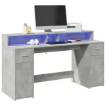 Birou cu lumini LED, gri beton, 160x55x91 cm, lemn prelucrat GartenMobel Dekor