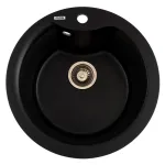 Chiuvetă bucătărie din granit rotundă WAVE Flow, negru metalic, 485x210 mm