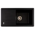 Chiuvetă bucătărie din granit cu scurgător, 1 cuvă, 780x435 mm, negru metalic, Flow