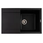 Chiuvetă bucătărie din granit cu 1 cuvă și scurgător HORIZON Flow, negru metallic