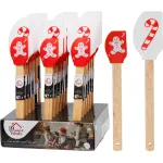 Set 2 spatule din silicon pentru copt si gatit, model Craciun, rosu/alb