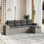 Set canapea de grădină cu perne, 5 piese, gri, poliratan GartenMobel Dekor