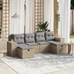 Set canapele de grădină, 6 piese, cu perne, bej, poliratan GartenMobel Dekor