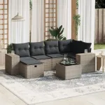 Set canapele de grădină, 7 piese, cu perne, gri, poliratan GartenMobel Dekor