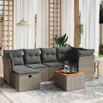 Set canapele de grădină, 7 piese, cu perne, gri, poliratan GartenMobel Dekor