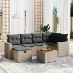 Set canapele de grădină, 7 piese, cu perne, gri, poliratan GartenMobel Dekor