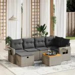 Set canapele de grădină, 7 piese, cu perne, gri, poliratan GartenMobel Dekor