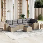 Set canapele de grădină, 8 piese, cu perne, bej, poliratan GartenMobel Dekor