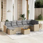 Set canapele de grădină, 8 piese, cu perne, bej, poliratan GartenMobel Dekor