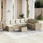 Set canapele de grădină, 9 piese, cu perne, bej, poliratan GartenMobel Dekor