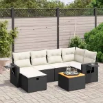 Set canapele de grădină cu perne, 7 piese, negru, poliratan GartenMobel Dekor