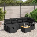 Set canapele de grădină cu perne, 7 piese, negru, poliratan GartenMobel Dekor