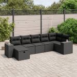 Set canapele de grădină cu perne, 7 piese, negru, poliratan GartenMobel Dekor