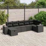 Set canapele de grădină cu perne, 7 piese, negru, poliratan GartenMobel Dekor