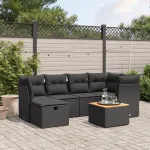 Set canapele de grădină cu perne, 7 piese, negru, poliratan GartenMobel Dekor