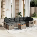 Set canapele de grădină cu perne, 8 piese, gri, poliratan GartenMobel Dekor