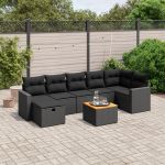 Set mobilier de grădină cu perne, 8 piese, negru, poliratan GartenMobel Dekor