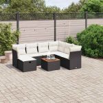 Set mobilier de grădină cu perne, 8 piese, negru, poliratan GartenMobel Dekor