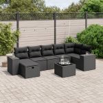 Set mobilier de grădină cu perne, 8 piese, negru, poliratan GartenMobel Dekor
