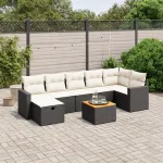 Set mobilier de grădină cu perne, 8 piese, negru, poliratan GartenMobel Dekor