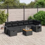 Set mobilier de grădină cu perne, 8 piese, negru, poliratan GartenMobel Dekor