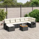 Set mobilier de grădină cu perne, 8 piese, negru, poliratan GartenMobel Dekor