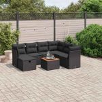 Set mobilier de grădină cu perne, 8 piese, negru, poliratan GartenMobel Dekor