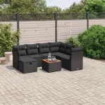 Set mobilier de grădină cu perne, 8 piese, negru, poliratan GartenMobel Dekor
