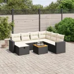 Set mobilier de grădină cu perne, 8 piese, negru, poliratan GartenMobel Dekor