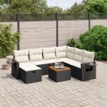 Set mobilier de grădină cu perne, 8 piese, negru, poliratan GartenMobel Dekor