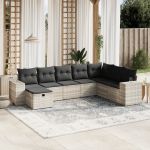 Set mobilier de grădină cu perne, 8 piese gri deschis poliratan GartenMobel Dekor