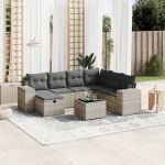 Set mobilier de grădină cu perne, 8 piese gri deschis poliratan GartenMobel Dekor