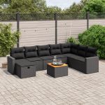 Set mobilier de grădină cu perne, 9 piese, negru, poliratan GartenMobel Dekor