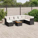 Set mobilier de grădină cu perne, 9 piese, negru, poliratan GartenMobel Dekor