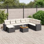 Set mobilier de grădină cu perne, 9 piese, negru, poliratan GartenMobel Dekor