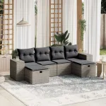 Set mobilier grădină cu perne, 6 piese, gri, poliratan GartenMobel Dekor