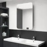 Dulap de baie cu oglindă și LED-uri, gri beton, 60x11x80 cm GartenMobel Dekor