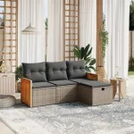 Set canapea de grădină cu perne, 4 piese, gri, poliratan GartenMobel Dekor