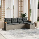 Set canapea de grădină cu perne, 5 piese, gri, poliratan GartenMobel Dekor