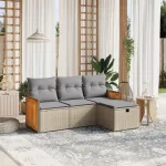 Set canapele de grădină, 4 piese, cu perne, mix bej, poliratan GartenMobel Dekor