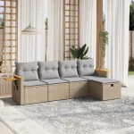 Set canapele de grădină, 5 piese, cu perne, bej, poliratan GartenMobel Dekor