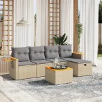 Set canapele de grădină, 6 piese, cu perne, bej, poliratan GartenMobel Dekor