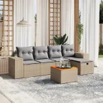Set canapele de grădină, 6 piese, cu perne, bej, poliratan GartenMobel Dekor