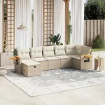 Set canapele de grădină, 7 piese, cu perne, bej, poliratan GartenMobel Dekor