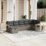 Set canapele de grădină, 7 piese, cu perne, gri, poliratan GartenMobel Dekor