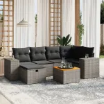Set canapele de grădină, 7 piese, cu perne, gri, poliratan GartenMobel Dekor