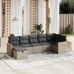 Set canapele de grădină, 7 piese, cu perne, gri, poliratan GartenMobel Dekor