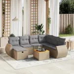Set canapele de grădină, 8 piese, cu perne, bej, poliratan GartenMobel Dekor